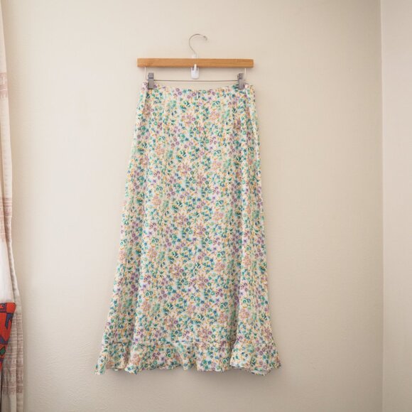 ! Zara Floral Satin Midi Side Slit Skirt sz US M - Picture 8 of 9